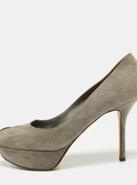 Sergio Rossi Grey Suede Peep Toe Platform Pumps Size 38.5