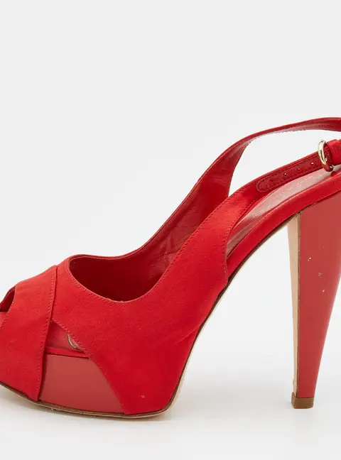 Sergio Rossi Red Satin Open Toe Platform Slingback Sandals Size 40
