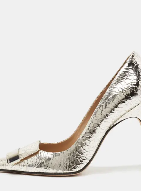 Sergio Rossi Silver Croc Embossed Leather Pumps Size 40