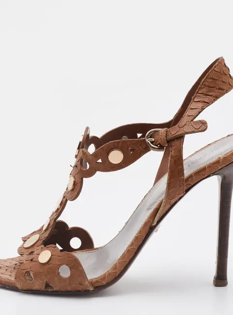 Sergio Rossi Brown Python Embossed Leather T-Strap Sandals Size 37