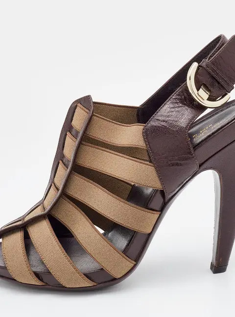 Sergio Rossi Brown/Grey Leather and Elastic Strappy Sandals Size 37