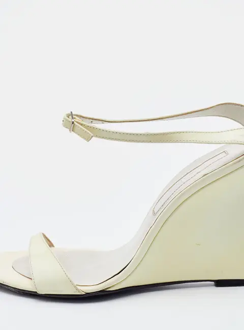 Sergio Rossi Off White Patent Leather Wedge Sandals Size 38