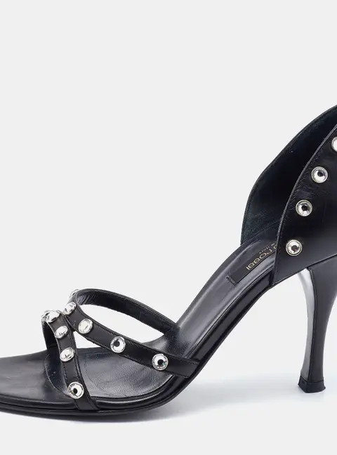 Sergio Rossi Black Leather Crystal Embellished Strappy Sandals Size 36.5