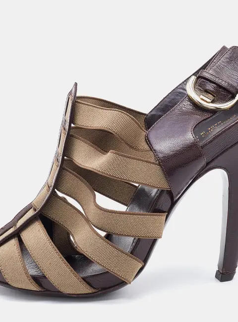 Sergio Rossi Brown/Olive Leather and Elastic Strappy Sandals Size 37