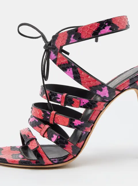 Sergio Rossi Pink/Black Python Leather Ankle Tie Up Strappy Sandals Size 36