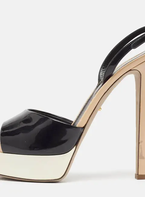 Sergio Rossi Black Patent Leather Open Toe Platform Ankle Strap Sandals Size 40.5