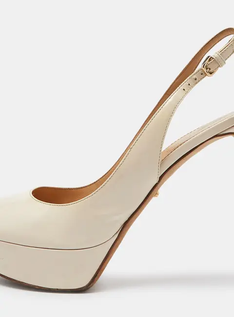 Sergio Rossi Cream Patent Leather Slingback Platform Pumps Size 39.5