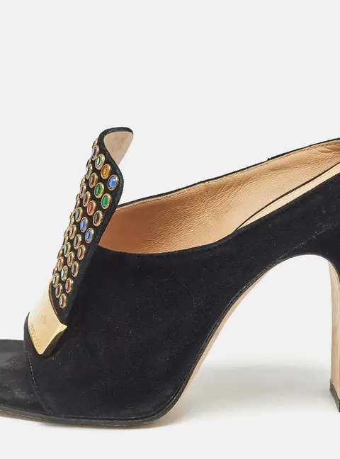 Sergio Rossi Black SR1 Crystals Heel Mules Size 36.5