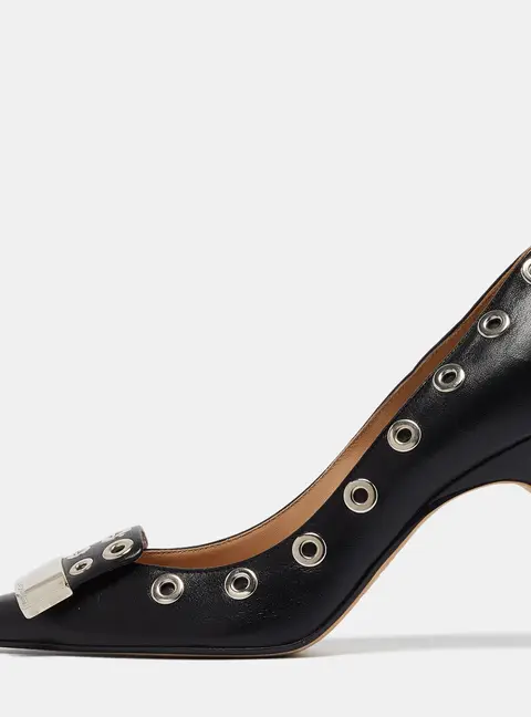 Sergio Rossi Black Leather Eyelet Detail Pumps Size 37.5