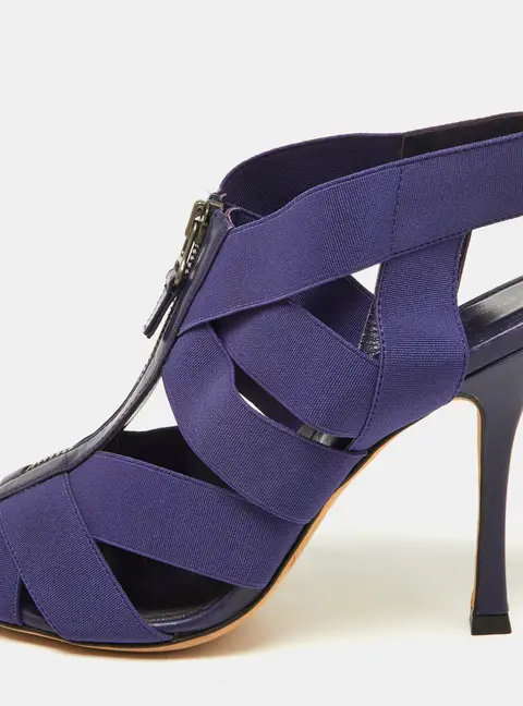 Sergio Rossi Purple Elastic and Leather Strappy Slingback Sandals Size 38