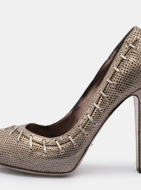Sergio Rossi Silver/Brown Lizard Embossed Leather Embellished Pumps 37