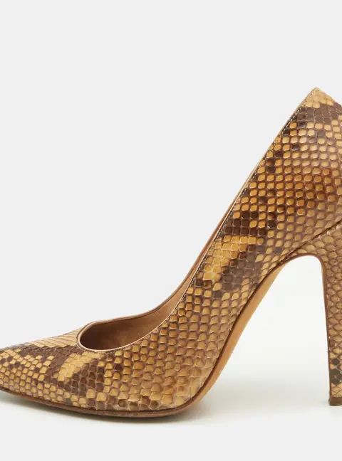 Sergio Rossi Brown Python Leather Pointed Toe Pumps Size 40