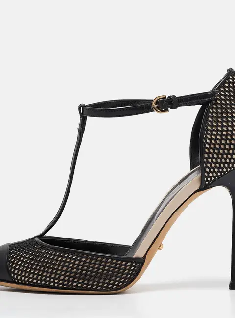 Sergio Rossi Black Mesh and Leather Mary Jane Pumps Size 36.5