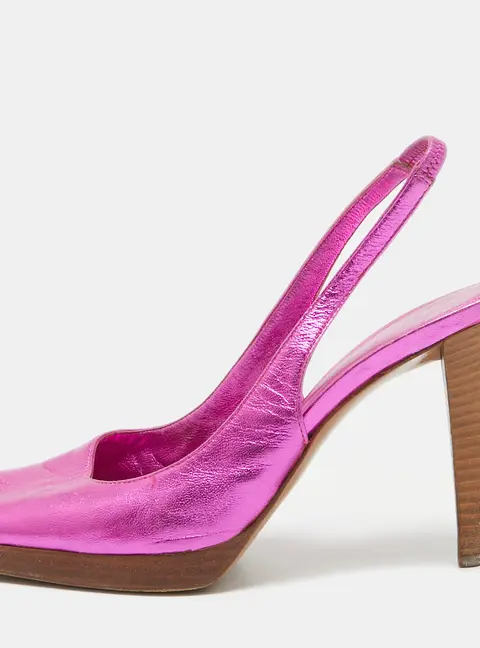 Sergio Rossi Metallic Pink Leather Open Toe Slingback Sandals Size 38