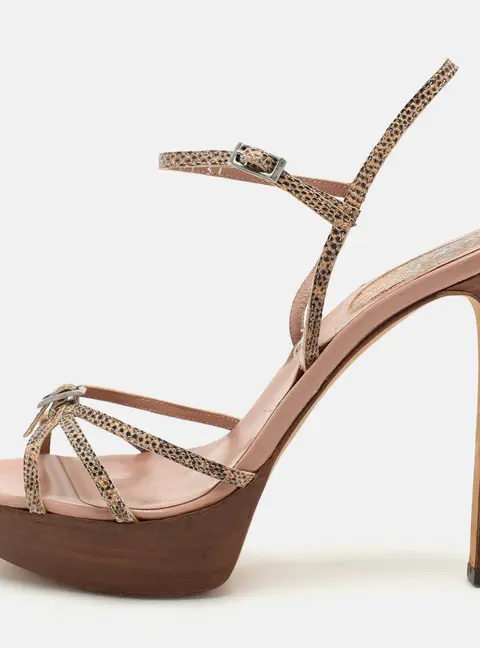 Sergio Rossi Multicolor Snakeskin Embossed Leather Ankle Strap Sandals Size 37