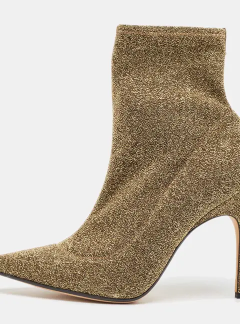 Sergio Rossi Gold Lurex Fabric Ankle Length Boots Size 39