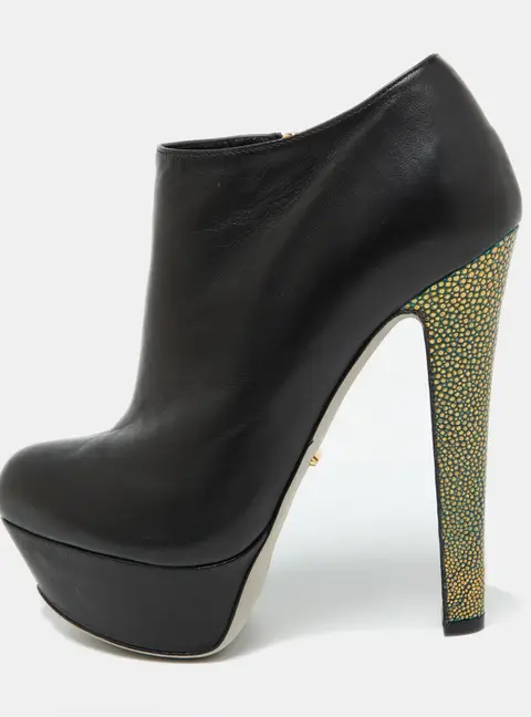 Sergio Rossi Black Leather Platform Ankle Length Booties Size 34.5
