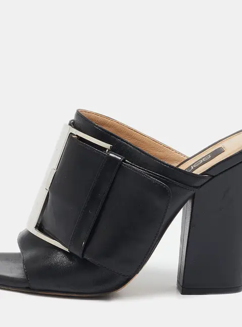 Sergio Rossi Black Leather Buckle Slide Sandals Size 37