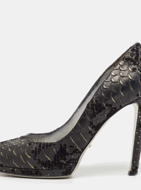 Sergio Rossi Black Python Embossed Leather Platform Pumps Size 36.5
