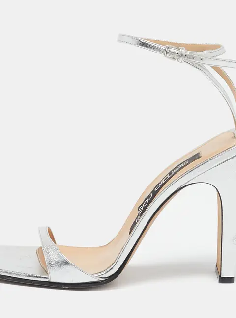 Sergio Rossi Silver Leather Ankle Strap Sandals Size 39