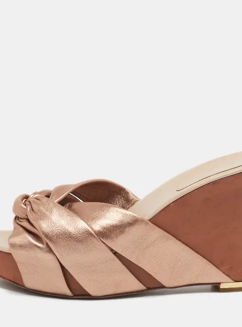 Sergio Rossi Rose Gold Leather Wedge Slide Sandals Size 40.5