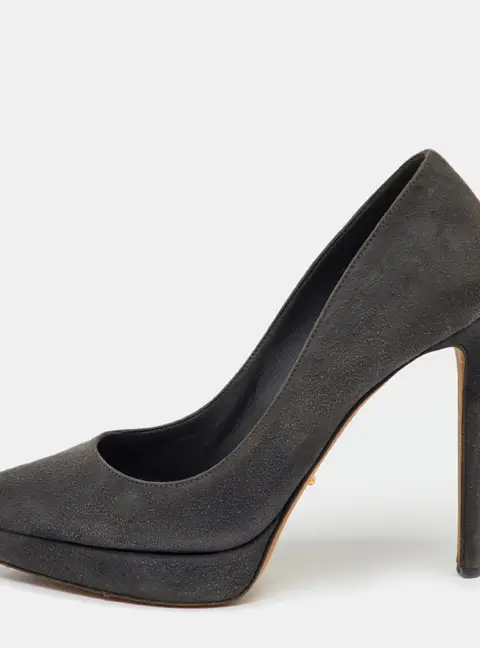 Sergio Rossi Dark Grey Suede Pointed Toe Platform Pumps Size 36.5