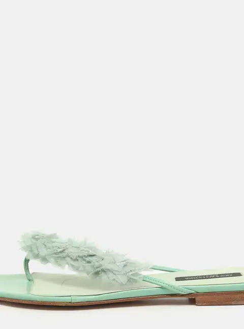 Sergio Rossi Size 39 Green Leather and Polyester Thong Flats