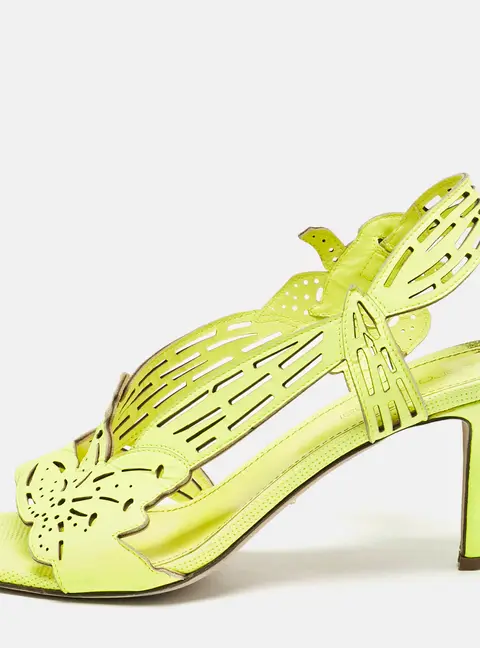 Sergio Rossi Lime Green Leather Lasercut Sandals Size 37.5