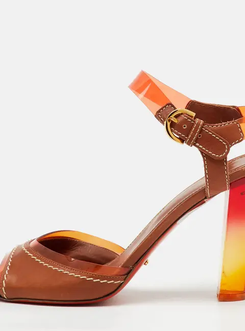 Sergio Rossi Brown Leather and PVC Ankle Strap Sandals Size 39.5