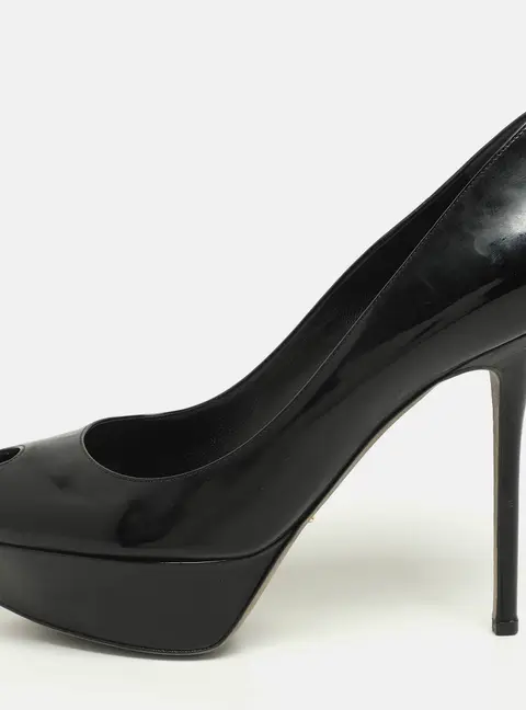 Sergio Rossi Size 40.5 Black Patent Leather Platform Pumps