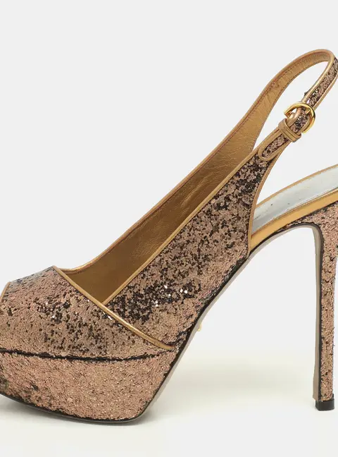 Sergio Rossi Metallic Glitter Slingback Platform Sandals Size 40.5