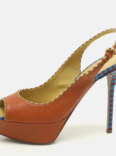Sergio Rossi Brown Leather Platform Slingback Pumps Size 40