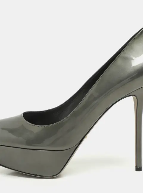 Sergio Rossi Grey Patent Leather Platform Pumps Size 40.5