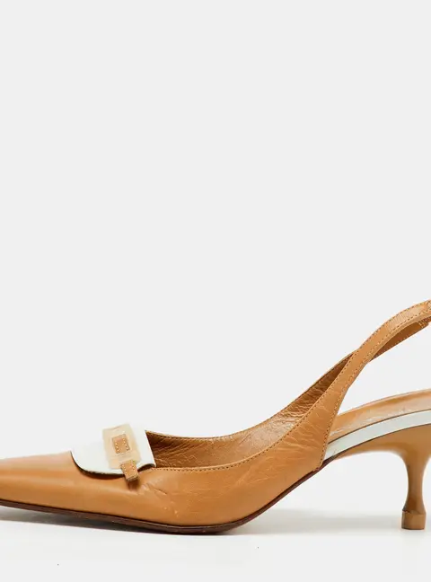 Sergio Rossi Beige/White Leather Slingback Pumps Size 35