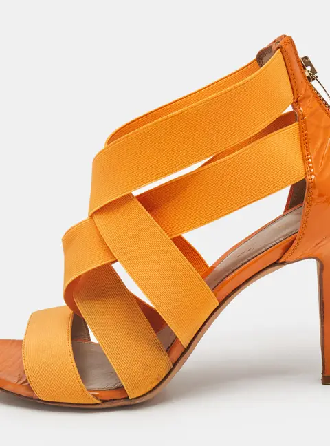Sergio Rossi Orange  Leather and Elastic Strappy Sandals Size 37.5