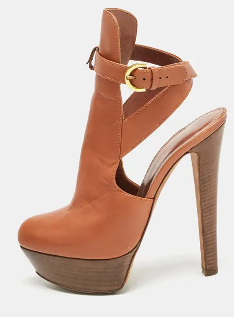 Sergio Rossi Brown Leather Cross Strap Booties Size 37