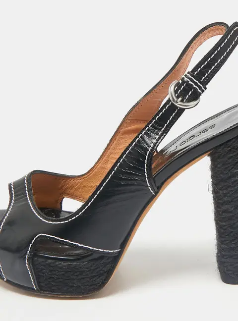 Sergio Rossi Black Leather Open Toe Slingback Espadrille Sandals Size 37