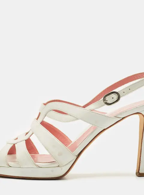 Sergio Rossi White Leather Slingback Sandals Size 40.5