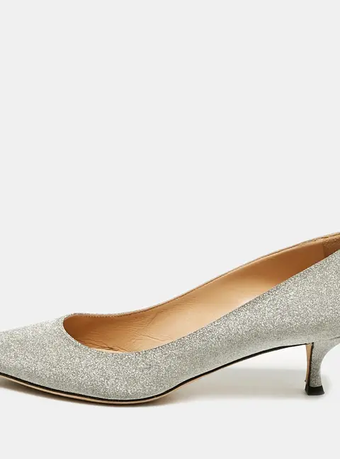 Sergio Rossi Silver Glitter Pointed Toe Pumps Size 41