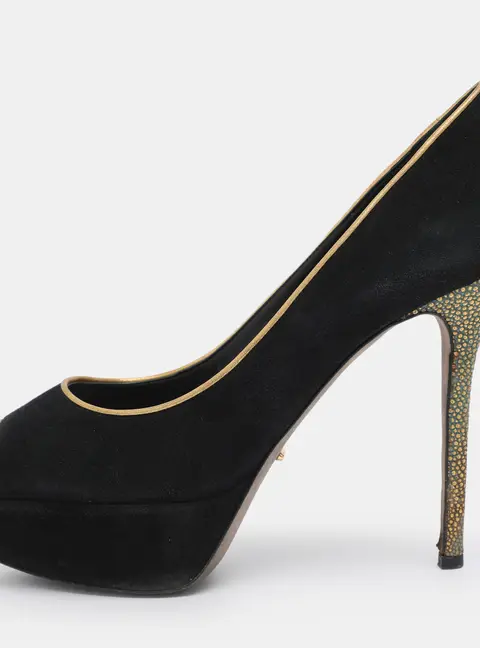 Sergio Rossi Black Suede Peep Toe Platform Pumps Size 40