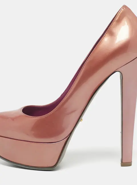 Sergio Rossi Metallic Patent Leather Round Toe Platform Pumps Size 38