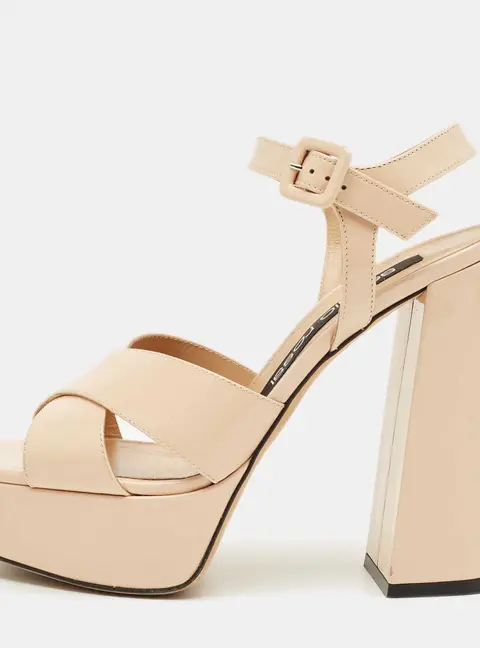 Sergio Rossi Beige Patent Leather Crisscross Ankle Strap Sandals Size 37