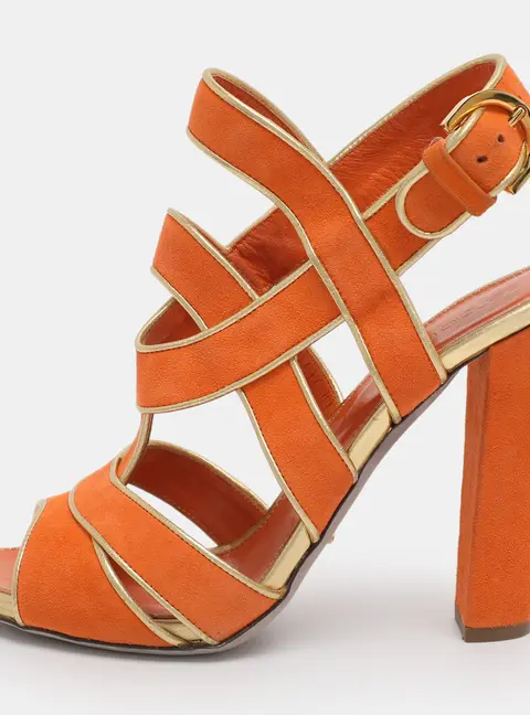 Sergio Rossi Orange Suede Strappy Slingback Sandals Size 38