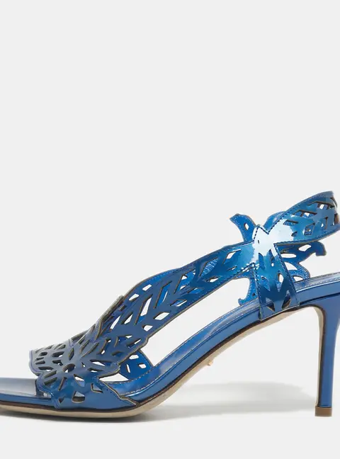 Sergio Rossi Blue Laser Cut Leather Slingback Sandals Size  36.5