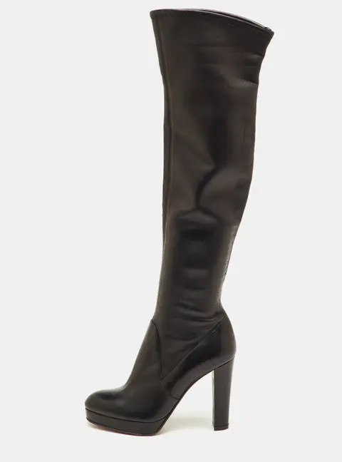 Sergio Rossi Size 36.5 Black Leather Platform Knee Length Boots
