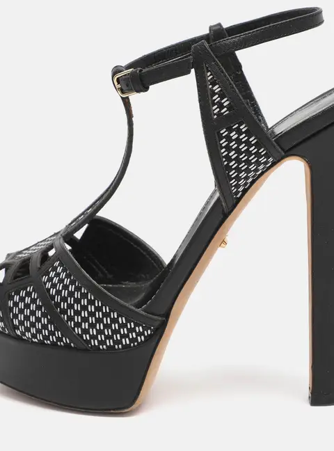 Sergio Rossi Black Monochrome Leather and Straw Platform Sandals Size 35
