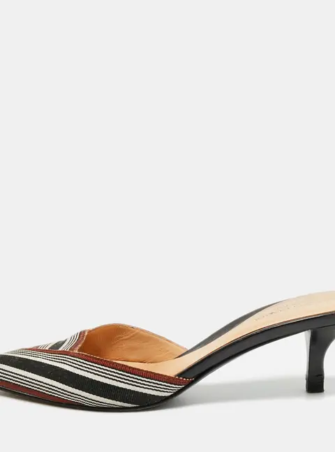 Sergio Rossi Size 36 Tricolor Canvas Pointed Toe Mules