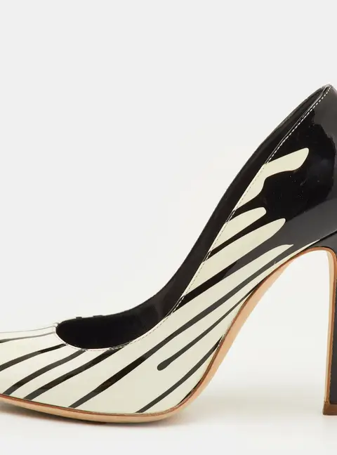 Sergio Rossi Size 37 White/Black Patent Leather Drip Paint Pumps