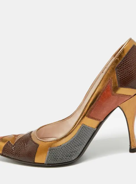 Sergio Rossi Size 36 Multicolor Leather and Lizard Embossed Leather Pumps