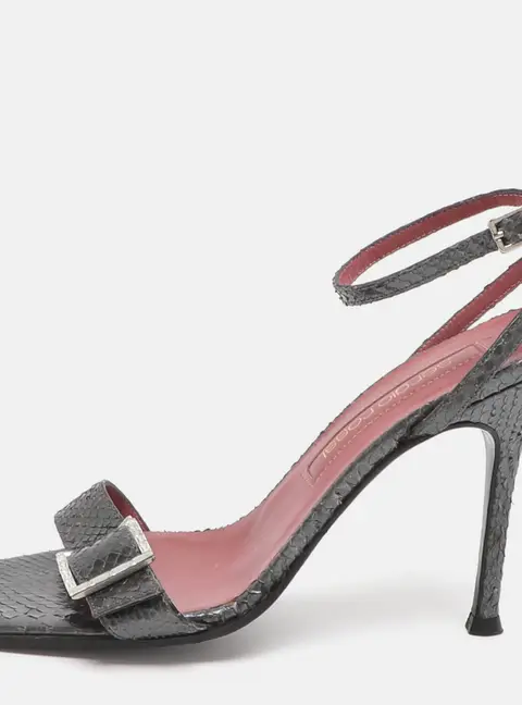 Sergio Rossi Buckle Size 37 Grey Python Leather Ankle Strap Sandals